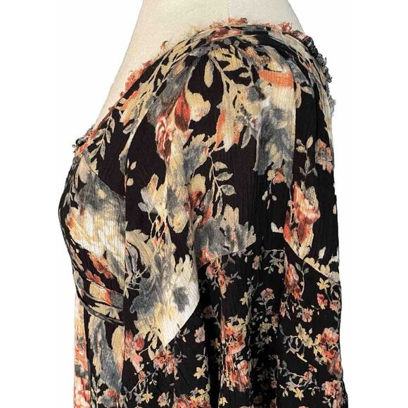 Free People Mini Dress Sz XS Heart Of Gold Dark Floral Boho Bell Sleeve Fairy - Picture 10 of 16